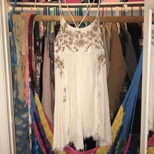 VINTAGE FREE PEOPLE cream and gold dress